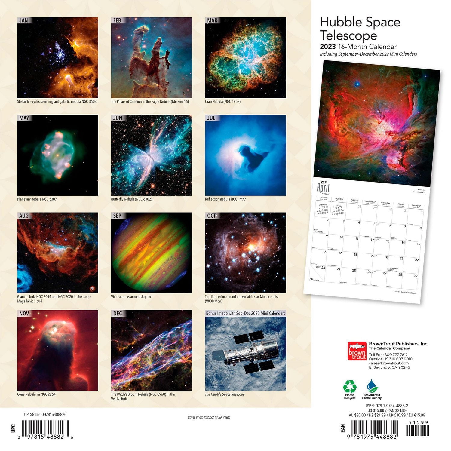 Hubble Space Telescope | 2023 12x24 Inch Square Wall Calendar