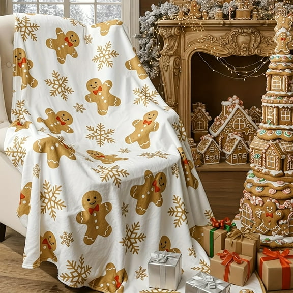 Gingerbread Throw Blanket Ultra Soft Plush Flannel Bedspread Holiday Decor