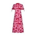 thumbnail image 4 of SMihono Robe Maxi Boho d'Été pour Femmes Grande Taille Femmes 2023 Robe Boho d'Été Nœud devant Col en V Profond Manches Courtes Floral Décontracté Fête Plage Robes Maxi Plage Robe d'Été, 4 of 4