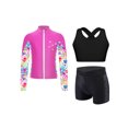 thumbnail image 6 of Miutii Kids Girls 3 Piece Dance Outfits Cross Back Crop Top and Shorts with Full Zipper Jacket Set Black&Hot Pink 14, 6 of 9