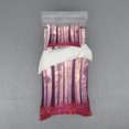thumbnail image 2 of Ambesonne Forest Bedding Set 4 Pcs, Trees Foggy Sunlight, Queen, Lilac Dark Coral, 2 of 3