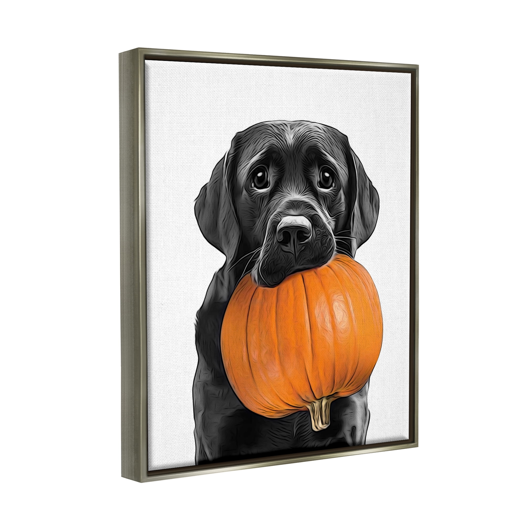 Stupell Industries Lab Dog with Pumpkin Holiday Painting Gray Floater Framed Canvas Art Print Wall Art, 17 x 21