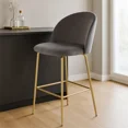 thumbnail image 1 of Silla Alta Terciopelo Gris con Patas Doradas - Banco para Barra Moderno y Elegante Silla Alta para Cocina, Bar y Comedor, 1 of 9