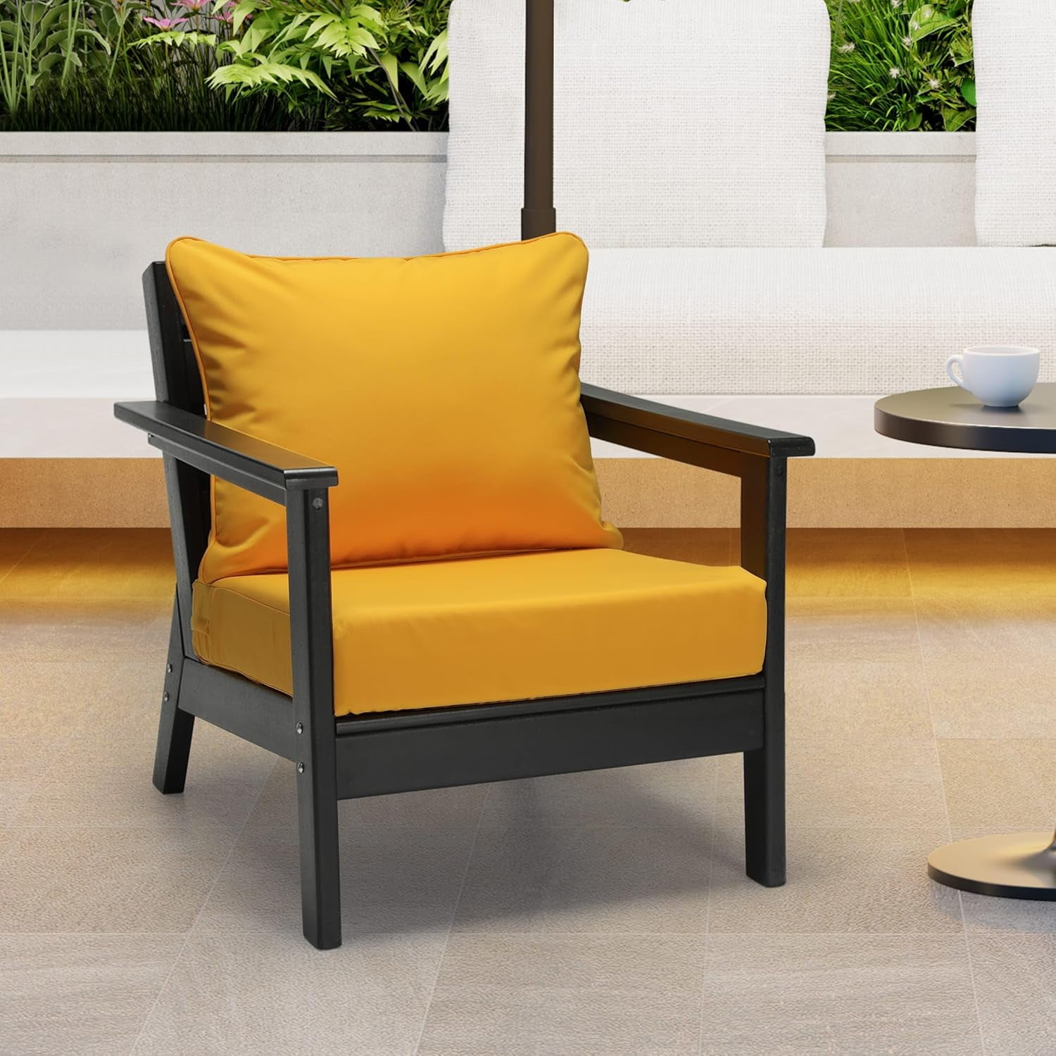 ZYPPP Water Resistant Outdoor 2-Piece Deep Set Patio Seat Back Chair Cushions, 25 x 25-Yellow