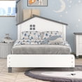 thumbnail image 2 of Churanty Wood Twin Bed Platform with House Shape Headboard Beds, Twin Size Panel Bed Frame for Kids Boys Girls Teens Bedroom,White + Gray, 2 of 11