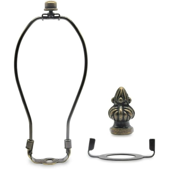 shiyou-Lamp Shade Harp Holder,8 Inch Bronze Lamp Harp Kit,Fit Both Standard Lamp Rod and E26 Light Base UNO Fitter Adapter,2 Shade Attaching Finial Top Included,Antique Brass Horn Frame Lampshade Bra