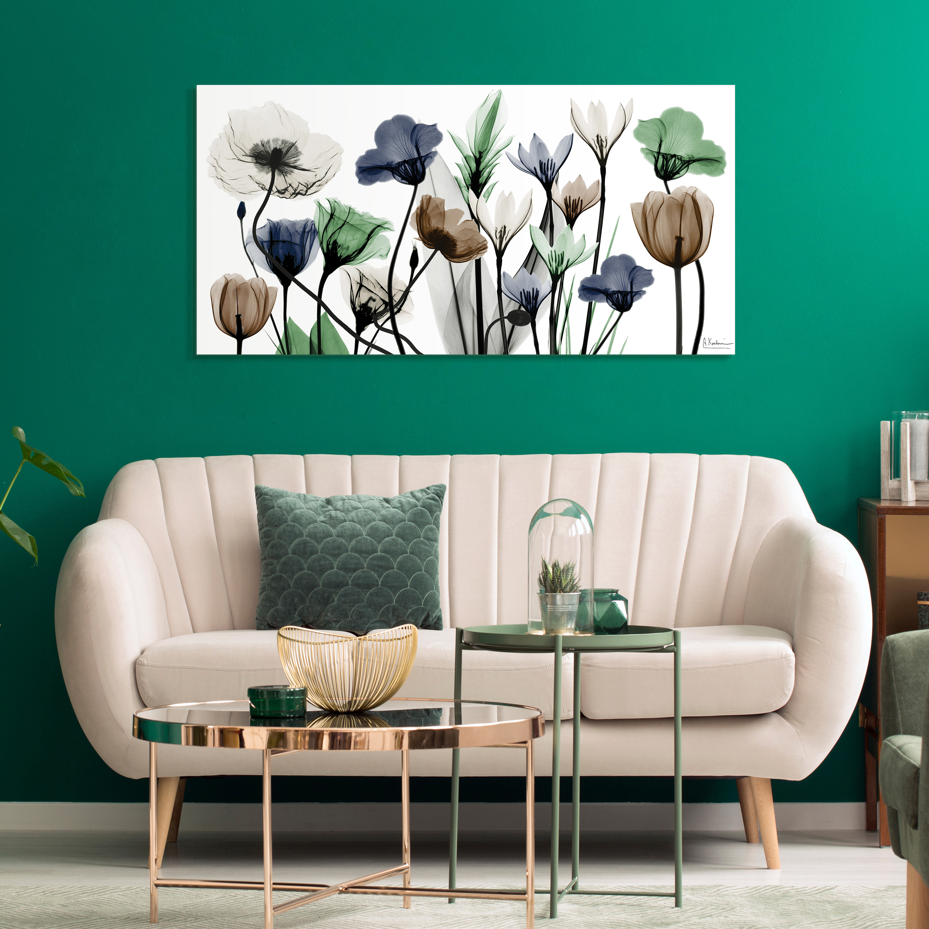 Empire Art Direct Floral Landscape Frameless Free Floating Tempered Glass Panel Graphic Flower Wall Art, 24" x 48" x 0.2", Ready to Hang