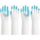 thumbnail image 1 of Guantes domésticos reutilizables JAMW PVC lavar platos sin forro mangas largas azul grande, 1 of 4