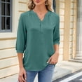 thumbnail image 2 of 3/4 Length Sleeve Womens Tops 2026 Trendy Lantern Sleeve V Neck Loose Plain Chiffon Tshirt Womens Blouses, 2 of 7