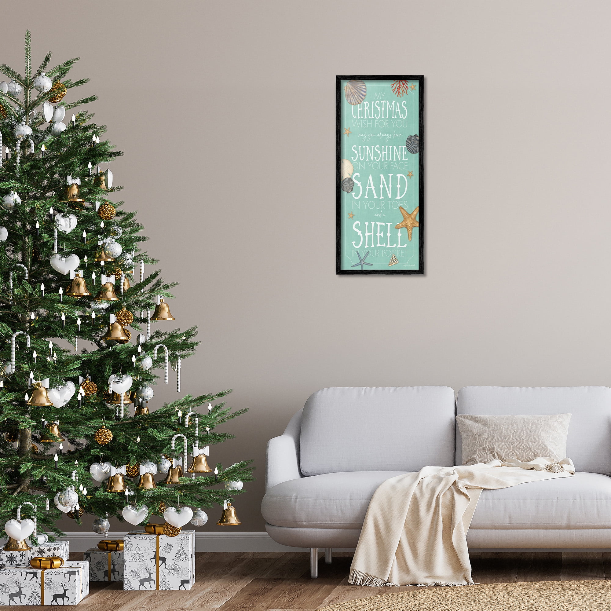 Stupell Industries Wish For You Christmas Phrase Holiday Painting Black Framed Art Print Wall Art, 13 x 30