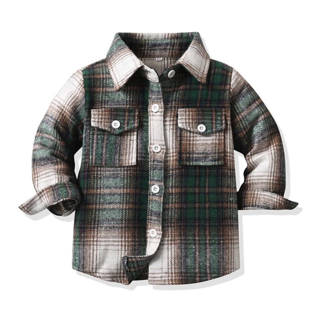 Cowsor Toddler Baby Boys and Girls Plaid Shirts Jacket Long Sleeve Lapel Button Down Top Outwear Clothes
