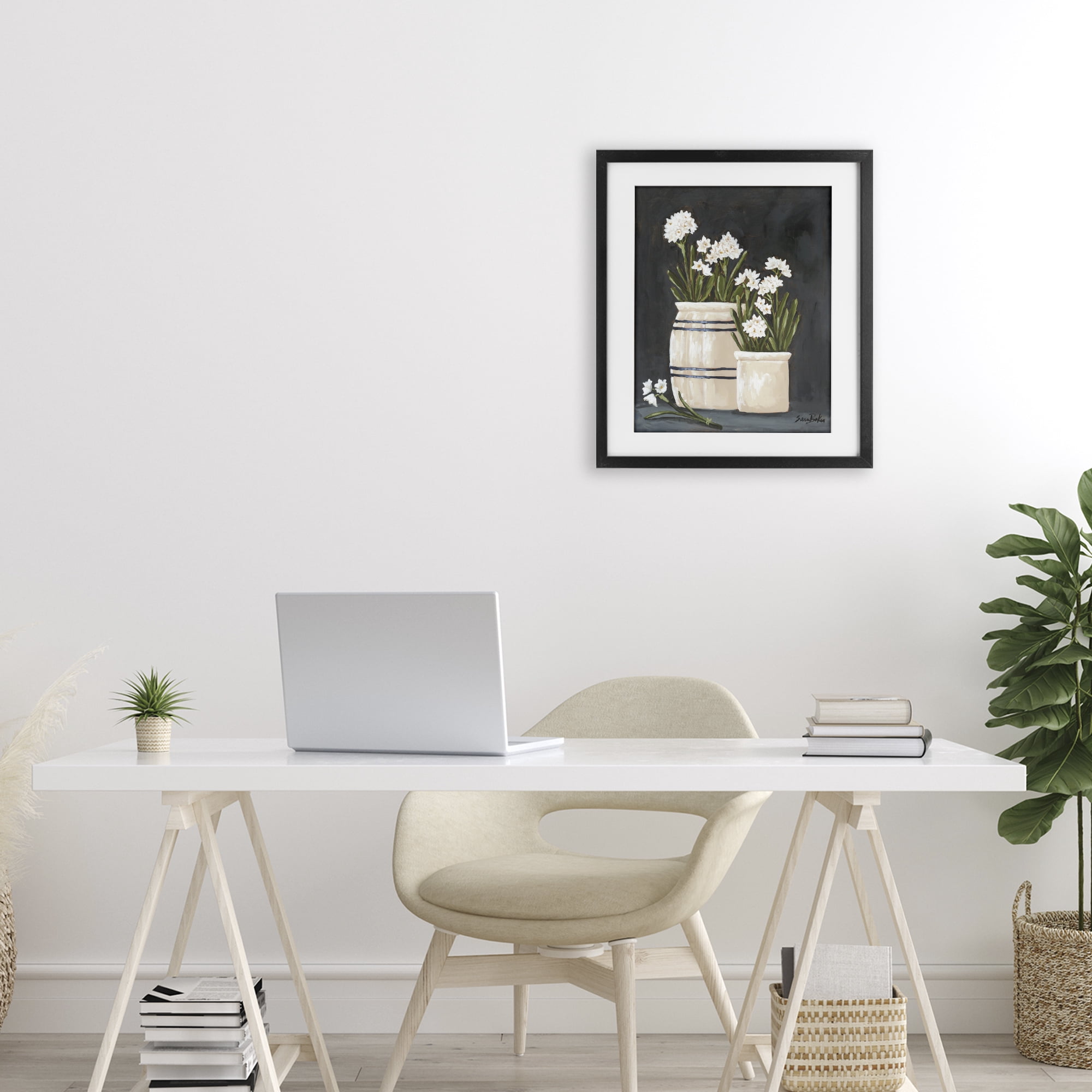 Stupell Industries Vintage Crocks & Paperwhites Black Framed Print Under Glass, design by Sara Baker