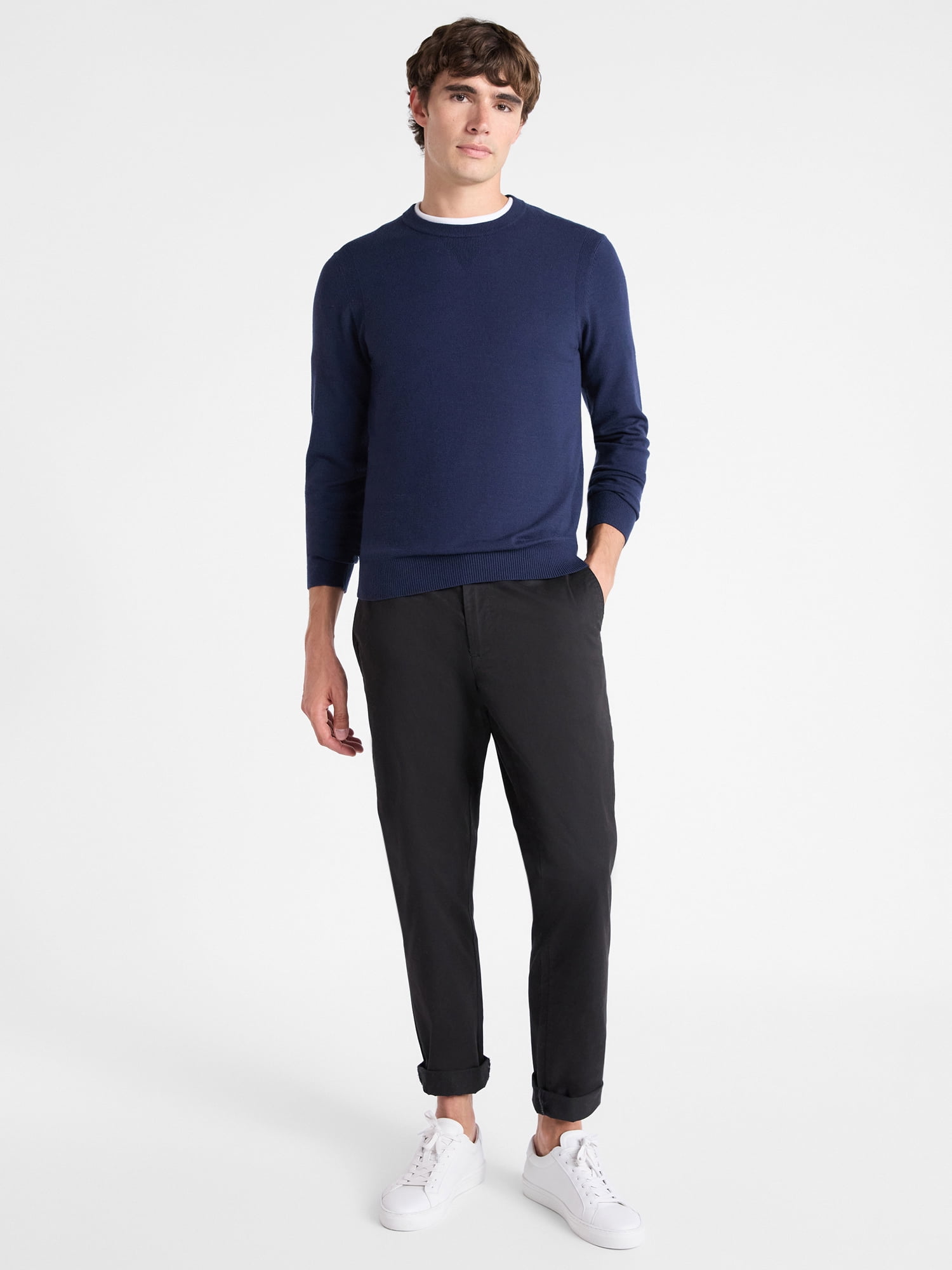 Free Assembly Men's Cozy Yarn Everyday Crewneck Sweater with Long Sleeves, Size XS-3XL
