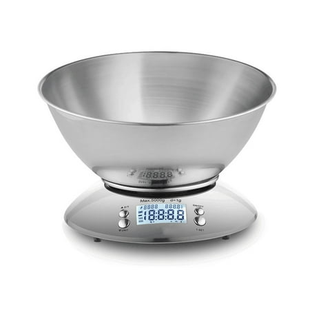 

Digital Kitchen Scale 11lb/5kg Multifunction Accuracy Food Scale with Removable Bowl Tare Clock Temperature Indication