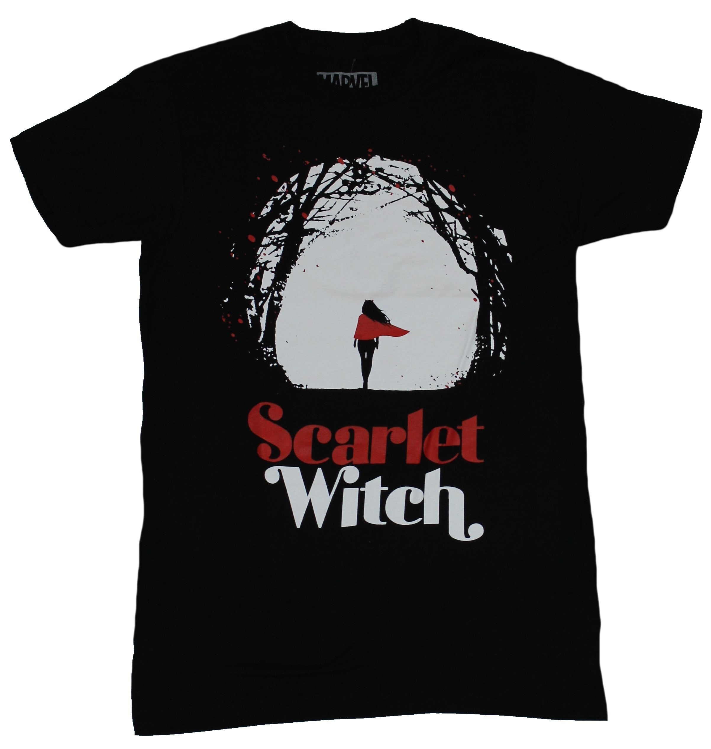 Scarlet Witch (Marvel Comics) Mens T-Shirt - Walking Away Moon Set Forest Image (Large 