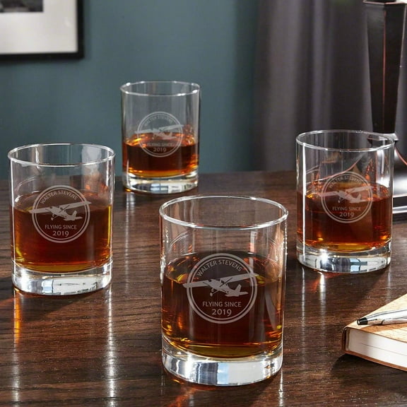 Whiskey Rocks Glass Set of 4 - Engraved Whiskey Glasses for