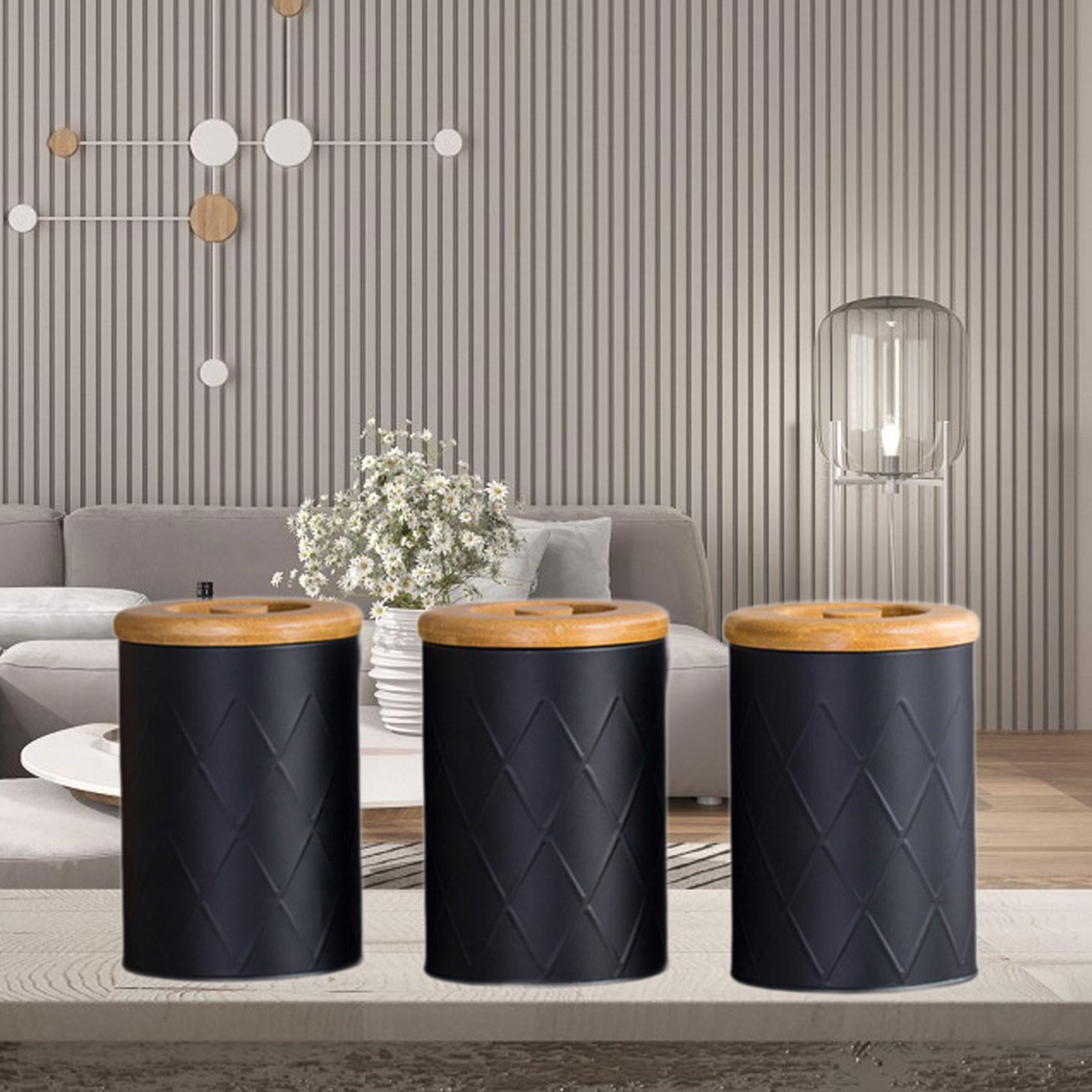perfk Kitchen Canister Set Coffee Tea Sugar Container Decorative Canisters Multipurpose Airtight Food Storage Jars for Cookie Flour black