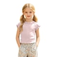 thumbnail image 3 of SNKSDGM Baby Girls' Ruffle Trim Short Sleeve Top, Solid Color Lettuce Edge Basic Tee Comfortable Fit Cropped for Summer & Year-Round Layering Pink 6-9 Months, 3 of 5