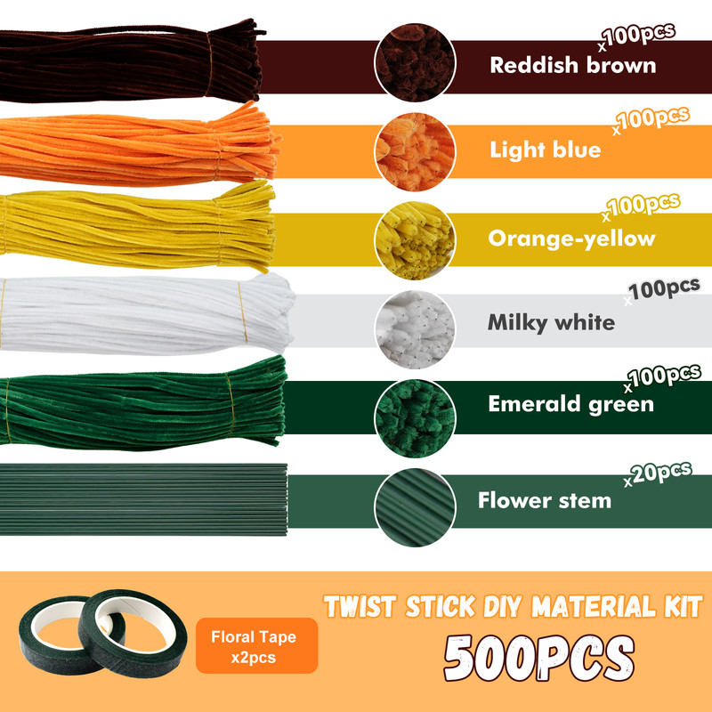 500pcs Pipe Cleaners Chenille Stems for Flowers Craft Supplies Bulk Fluffy Fuzzy Sticks