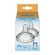 Dr. Brown's Natural Flow Level 2, Wide-Neck Baby Bottle Nipple, Medium Flow, 3m+, 100% Silicone, 2 Pack