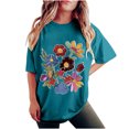 thumbnail image 4 of GaThRRgYP Blouse for Women Dressy Casual,Women's Fashion Summer Round Neck Drop Sleeves Leisure Short Sleeve Printing Blue XXL, 4 of 7