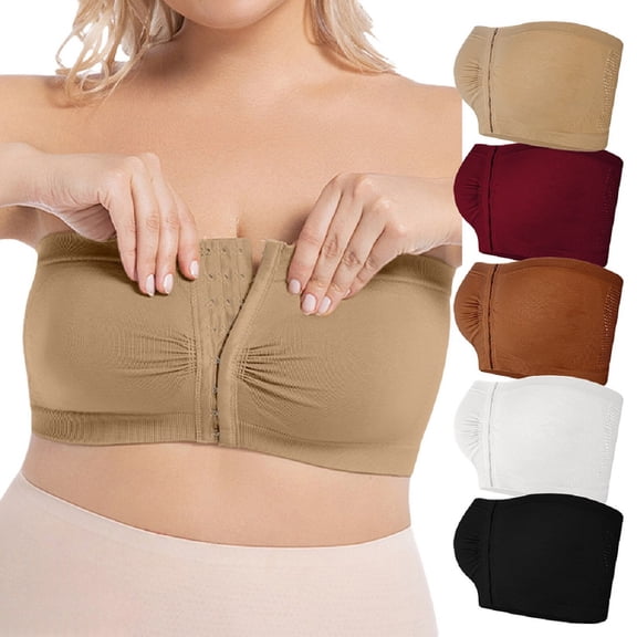 Xingjin Women's Plus Size Strapless Bra Front Closure, Half Push Up Bandeau Wireless Bralette for Large Bust with Support Comfort and All Day Wear