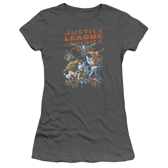 JLA Justice League Big Group S/S Junior Women's T-Shirt Sheer Charcoal