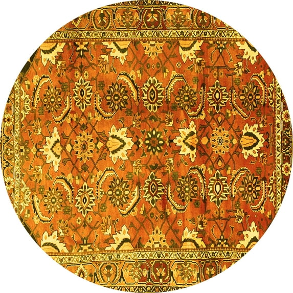 Ahgly Company Machine Washable Indoor Round Persian Yellow Traditional Area Rugs, 3' Round