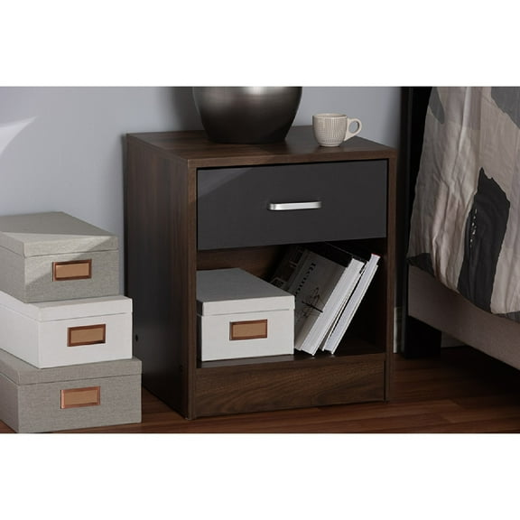 Baxton Studio Hansel Modern and Contemporary 1-Drawer Dark Brown and Dark Grey Finished Nightstand