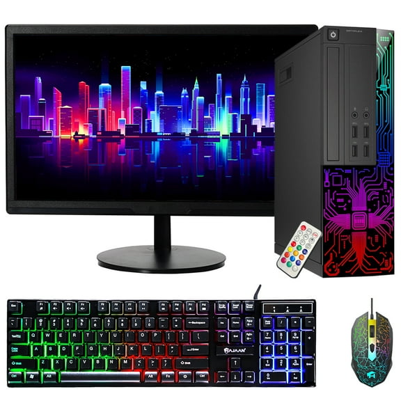 Restored Dell OptiPlex Desktop Customized RGB Lights Computer with 24 Inch Monitor, Intel i5 Quad-Core Processor, 8GB RAM, 512GB SSD, Wi-Fi, Windows 10 (Refurbished)