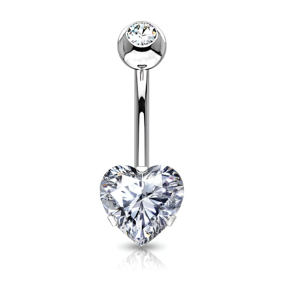 DESIGNICE Heart Surgical Steel Prong Belly Button Ring Navel Naval Set Clear
