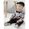 thumbnail image 3 of Baby Boy Clothes Suits 0-18 Months Gentleman Outfit Plaid Romper Beret Hat Suspender Pants Tie Wedding Set, 3 of 17