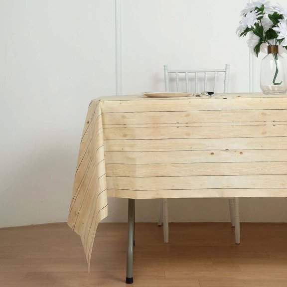 Efavormart 52"x108" Natural Rustic Wooden Print Plastic Vinyl Tablecloth, Waterproof Disposable PVC Tablecloth