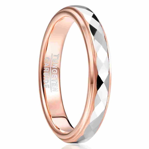 4mm Faceted Two-tone Rose Gold Plated Tungsten Steel Ring for Men and Women
