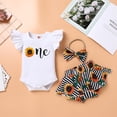 thumbnail image 6 of IBTOM CASTLE Baby Girls 1st Birthday Outfit Bowknot Mermaid Watermelon Strawberry Romper + Ruffled Short Pants + Headband Summer Clothes Set, 3-Piece 6-12 Months Sunflower, 6 of 8