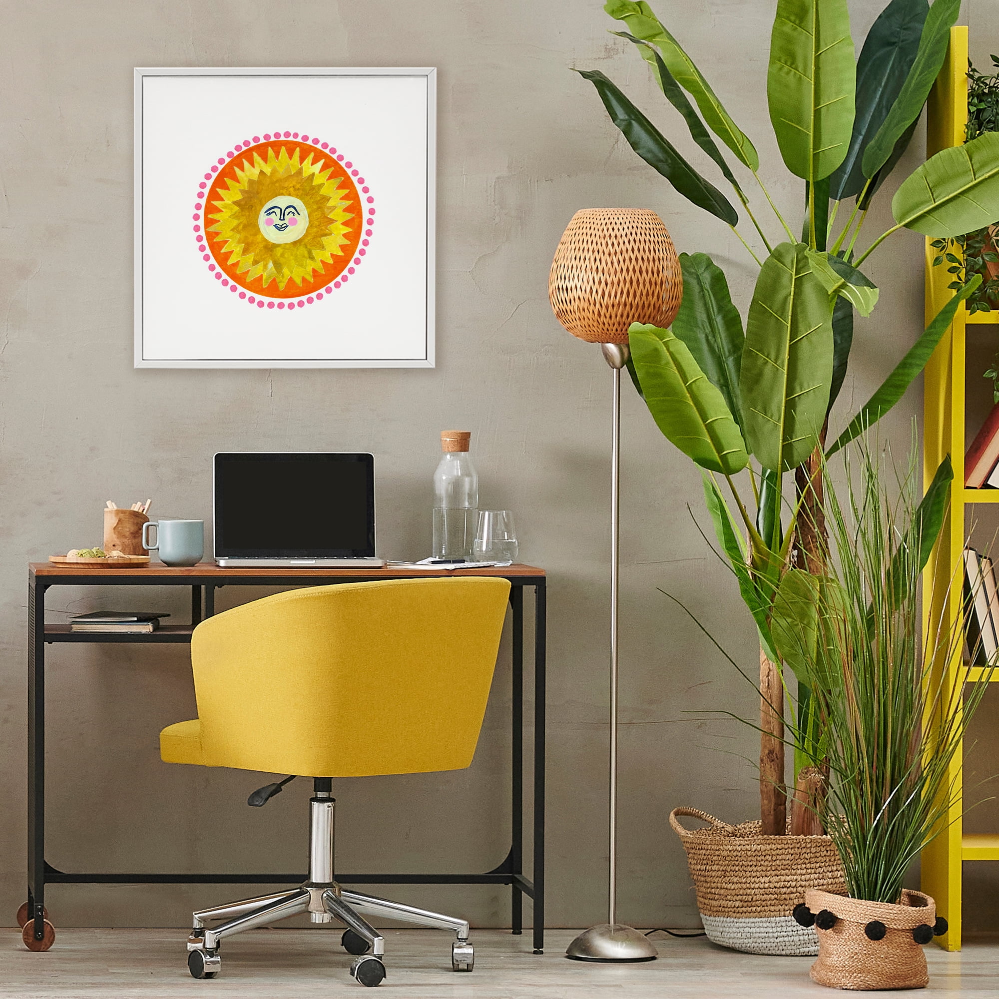 Stupell Industries Yellow & Orange Smiling Sun White Framed Giclee Art, design by Katherine Herrell Studio