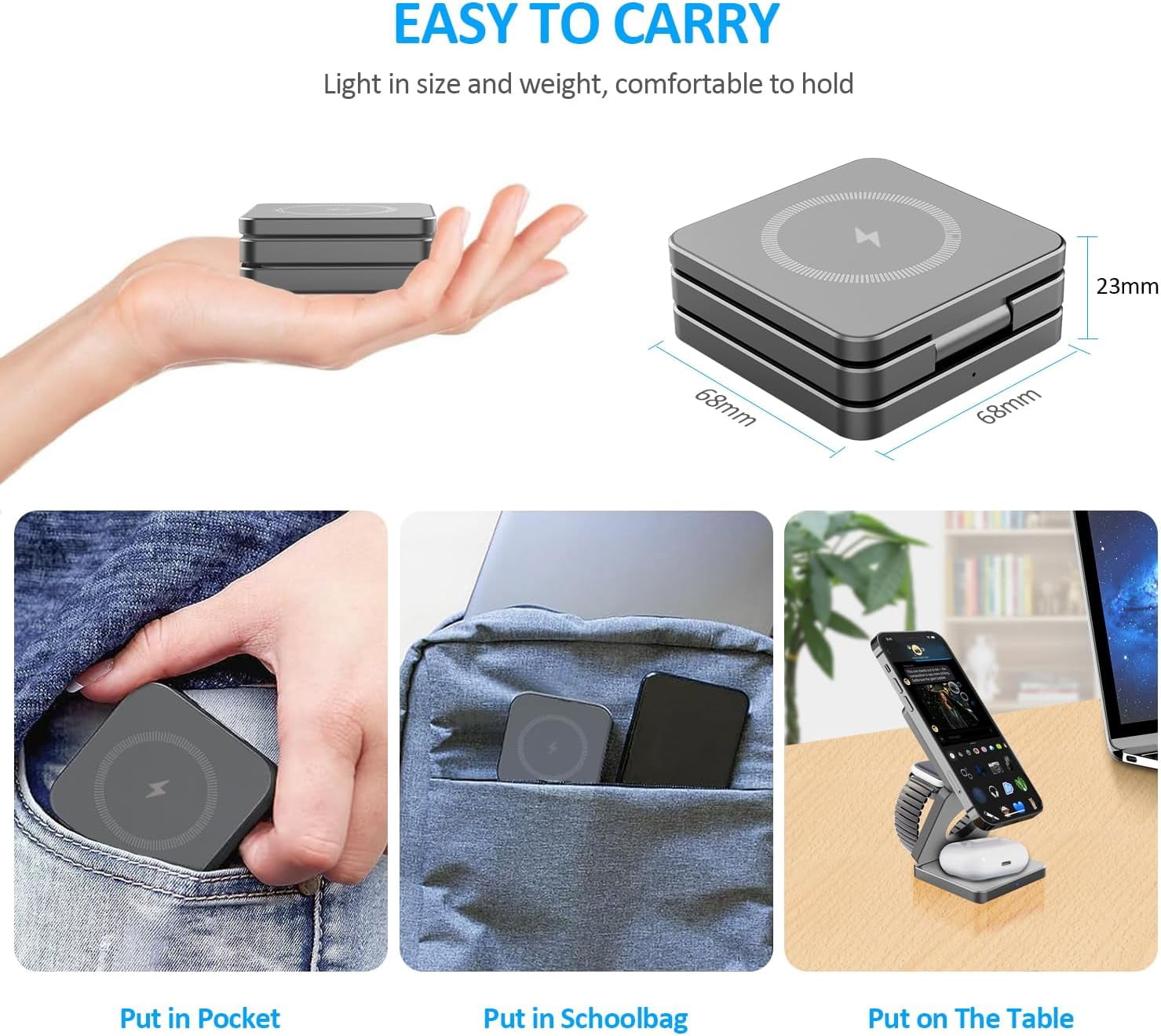 YXELECT 3 in 1 Magnetic Wireless Charger Compatible for iOS Phones/Earbus/Watches,Charging Station for All Smartphones,Smartwatches & Earbuds,Portable Travel for Multiple Devices