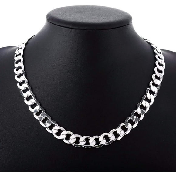 Men 925 Sterling Silver Plated Curb Chain,sterling Silver Over Stainless Steel Necklace Sterling Silver(thickness:8mm,length:50 Cm)