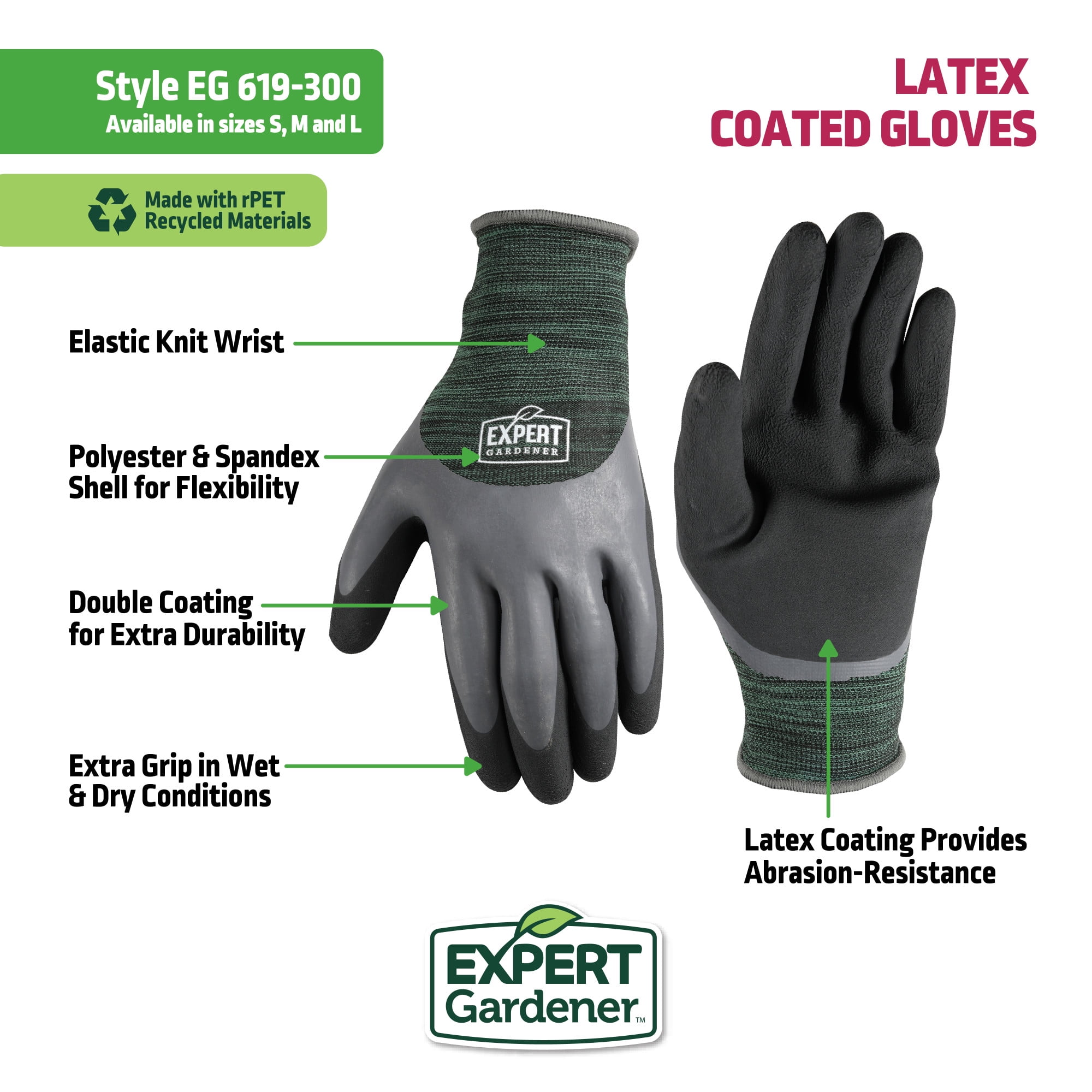 Expert Gardener Mens Coated Latex Gardening Gloves, Size L