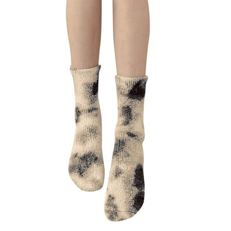 

Wiueurtly Women Autumn And Winter Casual Tie Dye Pattern Coral Thick Stockings Half Hose Ladies Anime Fuzzy Socks