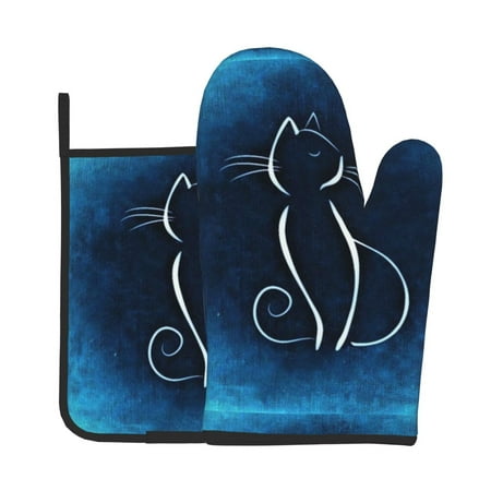 

Tebeau Cat Sketch Print Oven Mitts and Pan Racks 2-Piece Set Kitchen Oven Mitts and Pan Racks Heat Resistant 500 °F for Baking and Cooking