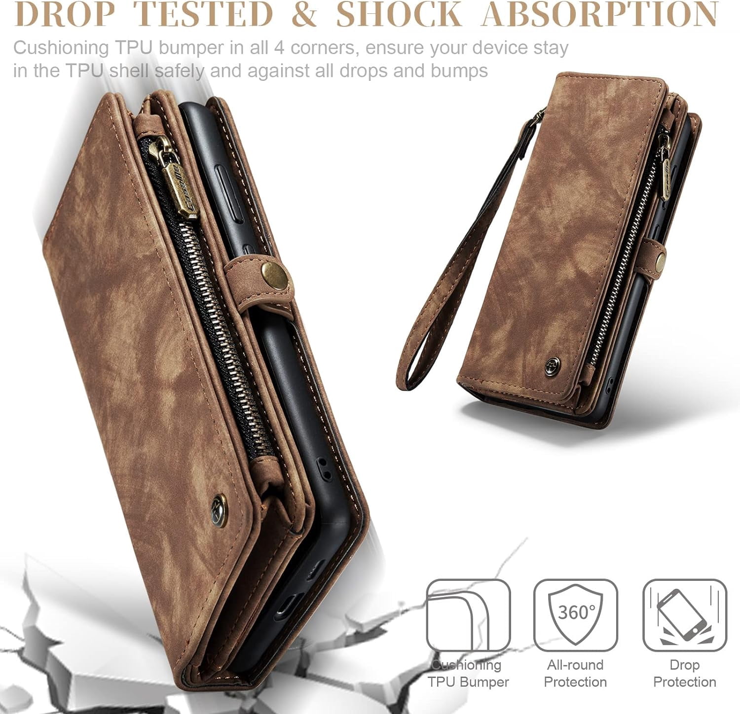 2 in 1 Detachable for Samsung Galaxy S23+ / S23 Plus Wallet Case with Card Holder, Retro Premium Flip Leather Cover  Zipper Pocket Phone Cases 6.6'' (Coffee,S23+/S23 Plus)