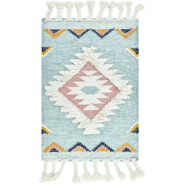 Unique Loom Mesa Geometric Natural Fiber Rug 2' x 3' Rectangle Light Blue/Ivory