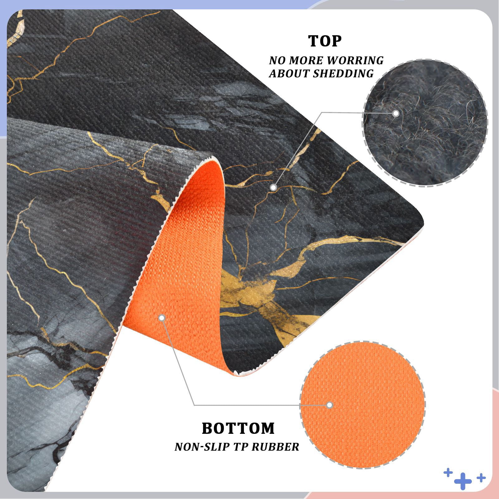 JSTEL Gold & Black Marble Front Door Mat Outside Entrance 32x20 Inch Doormat for Outdoor Indoor Washable Non Slip Floor Mats