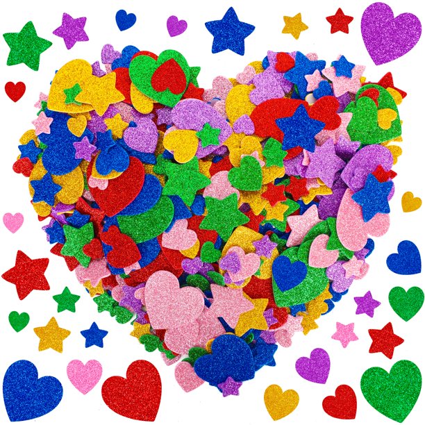 Stickers de espuma ZATAYE 300 piezas, corazones y estrellas brillantes multicolor