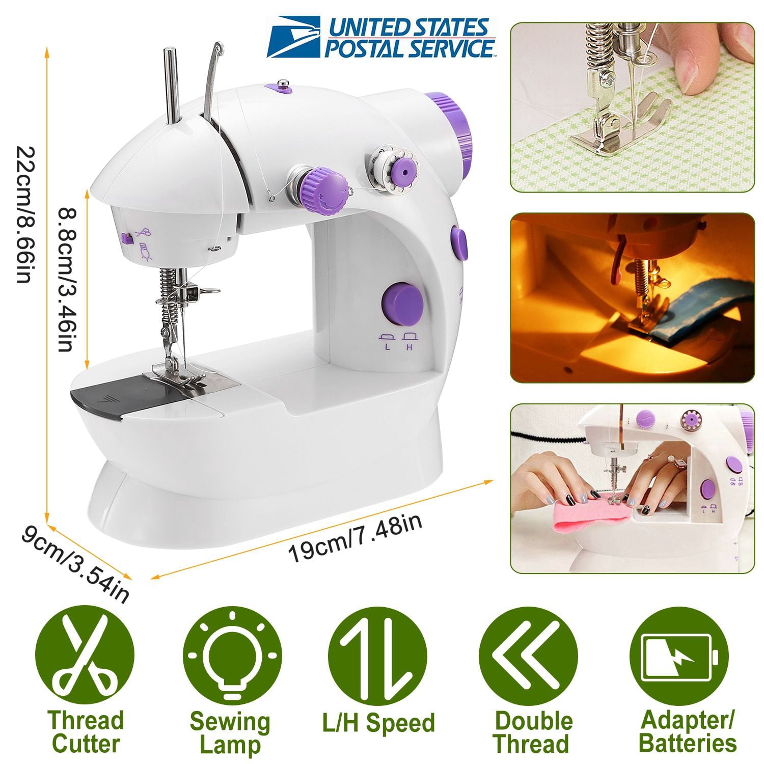 Electric Sewing Machine Portable 2 Speed Overlock Foot w/ Foot Pedal LED Light