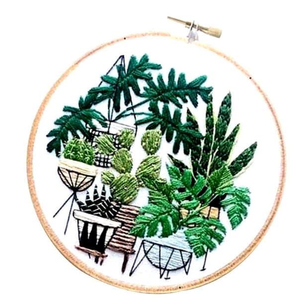 Kit de inicio de bordado con plantas, punto de cruz, arte, costura, bastidor, tela, juego de agujas EC009