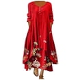 thumbnail image 2 of Robe d'Été Maxi Manches Demi-Cou Décontractée Longue Plage Boutons Robe Grande Taille Boho Robe Robe Longue Ruchée Fluide pour les Femmes, 2 of 5