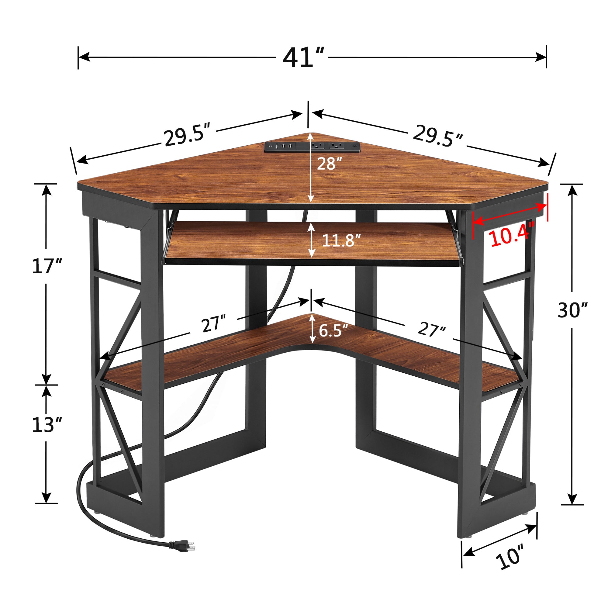 VECELO Corner Computer Desk with Charging Station, Dark Brown photo 4