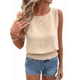 thumbnail image 3 of Womens Crew Neck Crop Tank Tops Cute Summer Sleeveless Smocked Tops  S, 3 of 9
